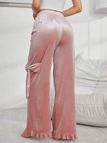 Women's Solid Velvet Bow Pajama Bottoms, Autumn & Winter