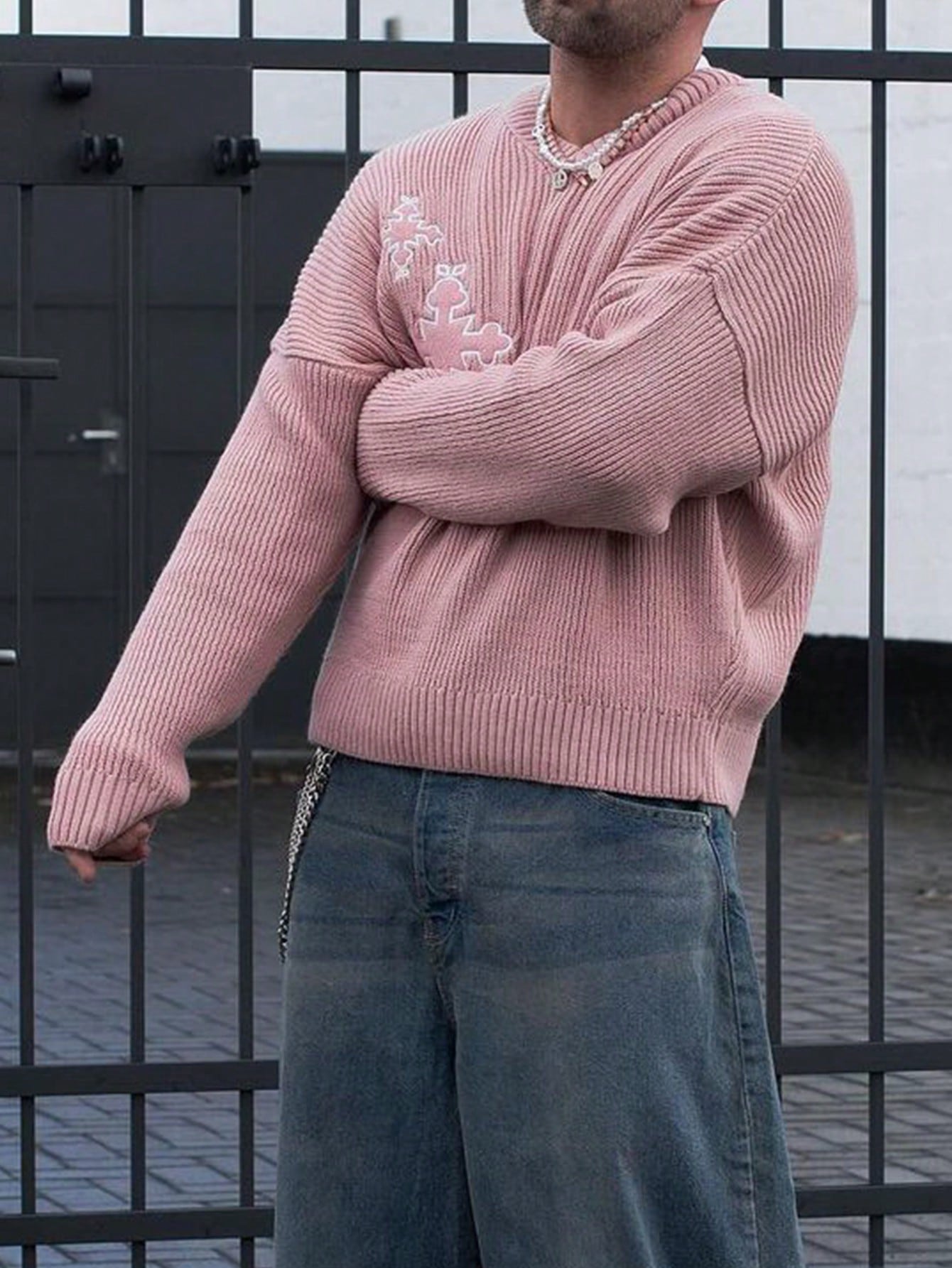 Manfinity Dauomo Men's Loose Crew Neck Long Sleeve Knitted Sweater, Autumn & Winter