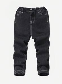 SHEIN Young Boy Fashion Casual Bone-Patterned Black Comfortable Baggy Jeans For Halloween Clothes And Halloween Party Favors - Black - View 4