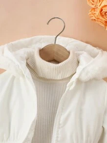 Ropa de abrigo diaria informal con capucha y forro polar grueso para niñas bebé, elegante blanco, otoño/invierno