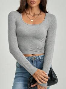 SHEIN Tall Women's Cropped Long Sleeve T-Shirt For Spring & Autumn