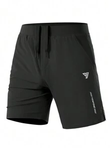 Gym Rark Solid Color Drawstring Cycling Shorts With Letter Print For Summer Biker Shorts Black Shorts - Black - View 4