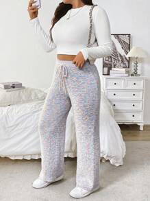 Flirla Plus Size Casual Drawstring Sweater Pants - Multicolor - View 4