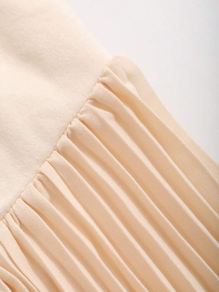 Women's Sleeveless Round Neck Pleated Patchwork Dress Prom Dress, Fall Clothes Elegant Women Dress Cocktail Dress