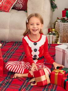Bộ đồ ngủ Giáng sinh cho bé gái, tiệc gia đình, trang phục ông già Noel, quần dài tay và bộ 2 món thường ngày, đồ mặc nhà, vải chất lượng, ấm áp và thoải mái, thích hợp cho buổi họp mặt gia đình, chụp ảnh ngày lễ (4 món được bán riêng) vừa vặn - Đỏ và trắng - Xem 2