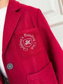 PrepCrw Chaqueta de manga larga ajustada tejida con bordado rojo, tipo uniforme escolar, para niñas, temporada de vuelta a clases