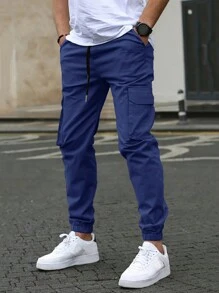 Manfinity Homme Men's Cargo Pants With Slanted Pockets - Navy Blue - View 1