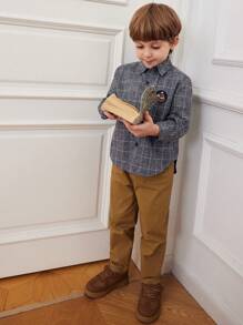 PrepCrw 男孩灰色单排扣修身衬衫领长袖衬衫返校季 - 灰色 - 查看 9