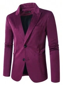 Manfinity Mode 男士休闲纯色西装外套 - 酒紅色 - 查看 1