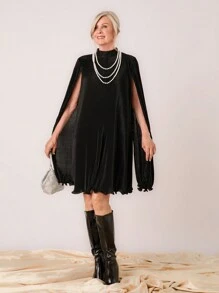 SHEIN LUNE 女款優雅純色立領披肩上衣，春秋款 - 黑色 - 查看 5