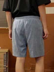 Manfinity Sport Corelite Pantalones cortos deportivos de estilo novio con cordón, bolsillo y estampado de letras a rayas - Celeste - Ver 2