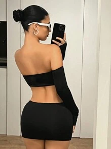 SHEIN ICON Vestido midi ajustado con un hombro asimétrico, recorte y acento de aro de metal