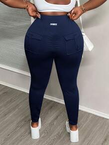 Slaydiva 大码黑色修身 V 腰口袋褶皱裤，适合春/夏/秋/冬 - F 码 - 藍色 - 查看 1