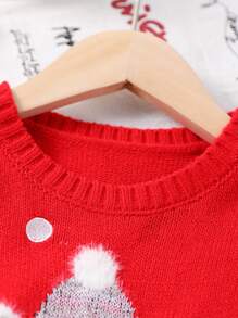 Đồ trang trí quả bóng bông Giáng sinh màu đỏ cho bé trai, Áo len chui đầu họa tiết gấu bông Jacquard, ấm áp và lễ hội cho mùa lễ - Đỏ - Xem 5