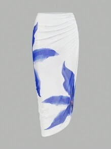 Swim Oasis 女士花卉印花细肩带连体泳衣，带荷叶边罩衫和裙子，夏季海滩度假胜地' - 彩色 - 查看 4