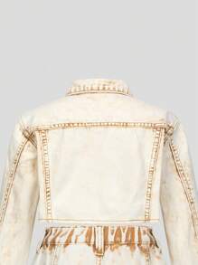 طقم جاكيت دنيم مغسول كاجوال بيج وتنورة قصيرة فتاة صغيرة 2 قطعة/مجموعة - كاكي - مشاهدة 6