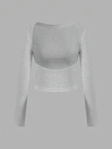 SHEIN EZwear 2 件套休闲纯色百搭露背圆领长袖短款修身女式 T 恤，适合春秋季节 - 彩色 - 查看 7