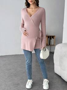 SHEIN Jersey con mangas largas y detalle de atar en el lateral, para mujeres embarazadas, para invierno