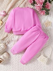 2 pièces/Set Ensemble sweat-shirt et pantalon imprimé floral adorable pour bébé fille, automne hiver - Rose vif - Voir 2