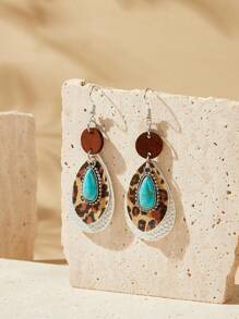 SHEIN VCAY Fashionable Leopard Printed PU Leather Earrings