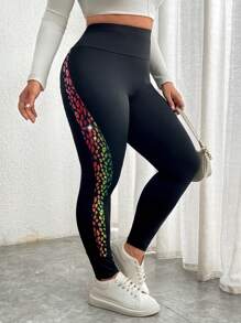 Calvaya Plus Size Solid Color Patchwork Simple Casual Skinny Leggings - Multicolor - View 8