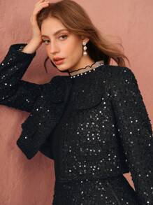 Enchnt 女款秋季优雅亮片短款夹克 - 黑色 - 查看 6