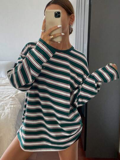 Livesso Women Striped Loose Long Sleeve Crew Neck T-Shirt,Fall Clothes