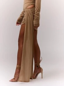 MUSERA Ruched Mini Skirt With Draped Detail Elegant Summer Sexy Vacation Holiday Festival - Brown - View 4