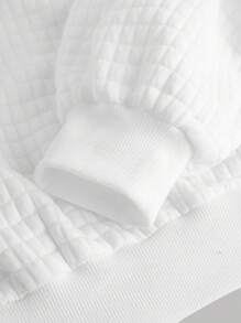 SHEIN Girlism Áo nỉ ngắn có khóa kéo cổ đứng dệt kim màu trắng trơn thường ngày dành cho bé gái tuổi teen - trắng - Xem 5