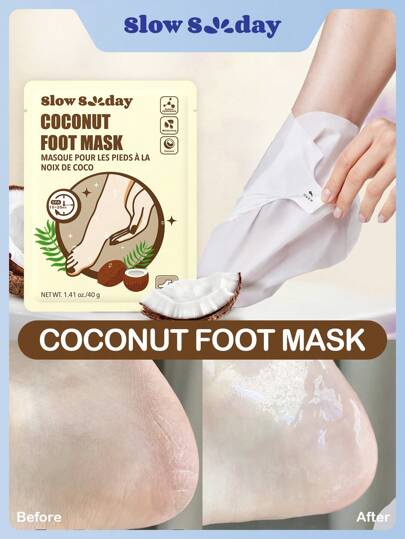 SlowSunday Coconut Foot Mask, For Dry Cracked Feet, Moisturizing, Soothing Skin, Deep Nourishment, Cozy Winter Styles, Suitable For Winter, Y2K, For Valentine's Day, Valentines Gift, Valentines Day Gift, Ideal For Party