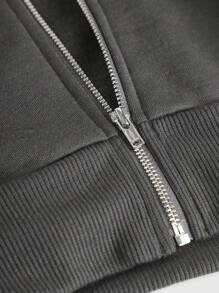 SHEIN Girlism 2pcs/Set Teen Girls Heather Gray Knitted Hoodie Cropped Sweater & Sleeveless Snug Fit Fish Tail Long Dress For Sports, Fleece, Thickened - Dark Grey - View 5