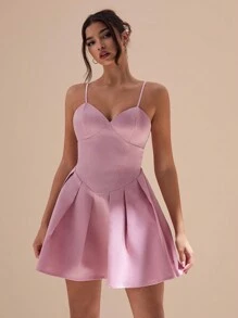 Glamine Vestido de tirantes con espalda descubierta de verano en color rosa, vestido de graduación