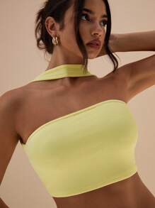 Glamine Áo ba lỗ không tay màu trơn đơn giản cho nữ - Màu vàng - Xem 3