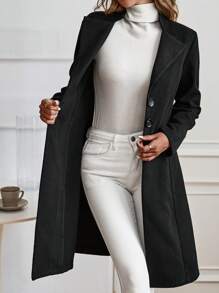 SHEIN Clasi 中长款纯色针织大衣，秋冬 - 黑色 - 查看 3