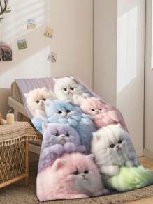 1 pieza Manta, manta de siesta suave y amigable con la piel, con patrón de gato lindo, sin desprendimiento y fácil de cuidar, manta para la siesta en la oficina, textil minimalista para el hogar, perfecta para sofá, dormitorio, sala de estar, oficina, viajes, adecuada para todas las estaciones, excelente regalo para fiestas, lavable a máquina, impresión digital