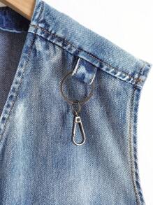 SHEIN Teen Boy Fashion Casual Vintage Multiple Cargo Pockets Texture Design Denim Sleeveless Waistcoat For Dailywear And Fall Teen Boy Clothes - Blue - View 9