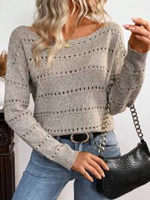 SHEIN LUNE Suéter de punto calado con hombros caídos