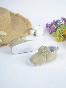 1 Pair Infant/Toddler Flat Boots With Bowknot Decor, Soft & Comfortable