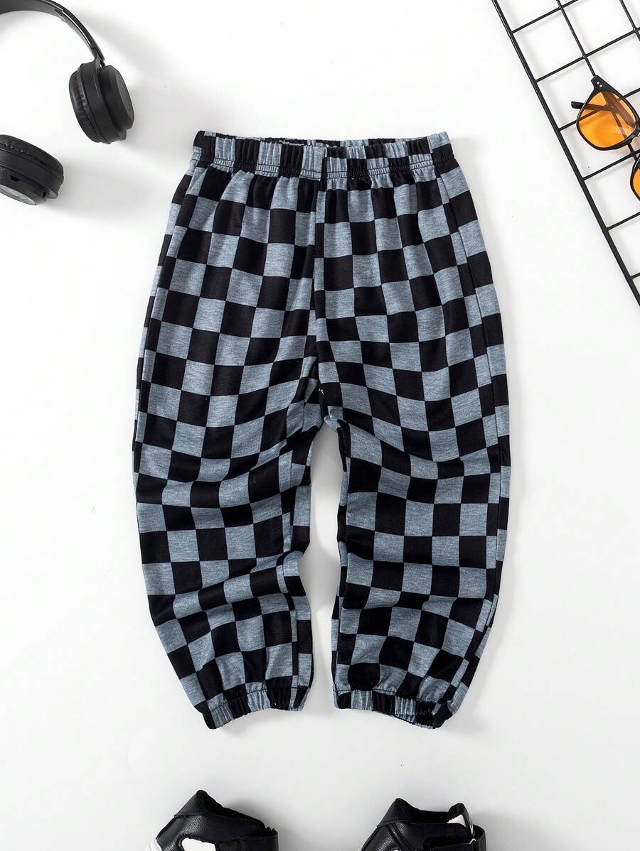 年轻男孩休闲百搭格子数码印花慢跑裤，春秋季