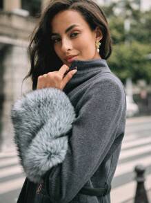 Anewsta Autumn Fashionable Patchwork Cropped Knitted Jacket - Grey - View 3