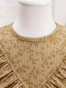 SHEIN Young Girl' Fashionable Casual Basic Sweet  Elegant Corduroy Floral Fabric 3D Warm Comfortable Cozy Vivid Suitable For Party, Gathering, Outing, Shopping, Vacation, Daily Wear, Spring, Autumn, Winter, Sweet  Sweetheart Fitted Long Sleeve Dress