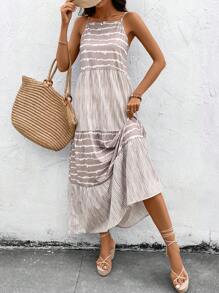 SHEIN LUNE Thời gian rảnh rỗi Sọc Và In Dài Đung đưa Đầm Đối với Kỳ nghỉ - Nhiều màu - Xem 1