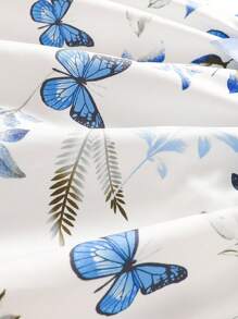 SHEIN Baby Girls' Casual  Everyday All-Match Versatile Cute Butterfly Print Dress With Belt, Suitable For Outing - Blue - View 4