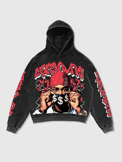 Street Life Men's Graphic Print Minimalist Long Sleeve Hooded Sweatshirt, Casual