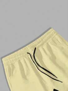 Manfinity EMRG Men's Casual Colorblock Letter Print Drawstring Waist Set - Khaki - View 3