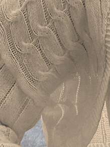 Flirla Plus Size Solid Color Crew Neck Long Sleeve Cropped Sweater, Casual Everyday - Apricot - View 7