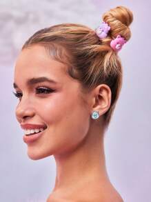 SHEIN X Care Bears 3 Pairs Cute Cartoon Bear Design Stud Earrings, Suitable For Daily Wear