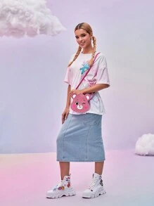SHEIN X Care Bears Túi đeo chéo họa tiết gấu hoạt hình màu hồng dành cho nữ - Hồng - Xem 6