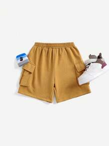SHEIN Quần áo bảo hộ lao động dệt kim Tween Girl màu trơn có túi quần short thông thường - Nhiều màu - Xem 6