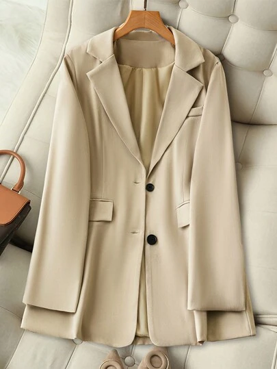 Chiquease Chaqueta de oficina con cuello de solapa de unicolor, manga larga para mujer, otoño e invierno